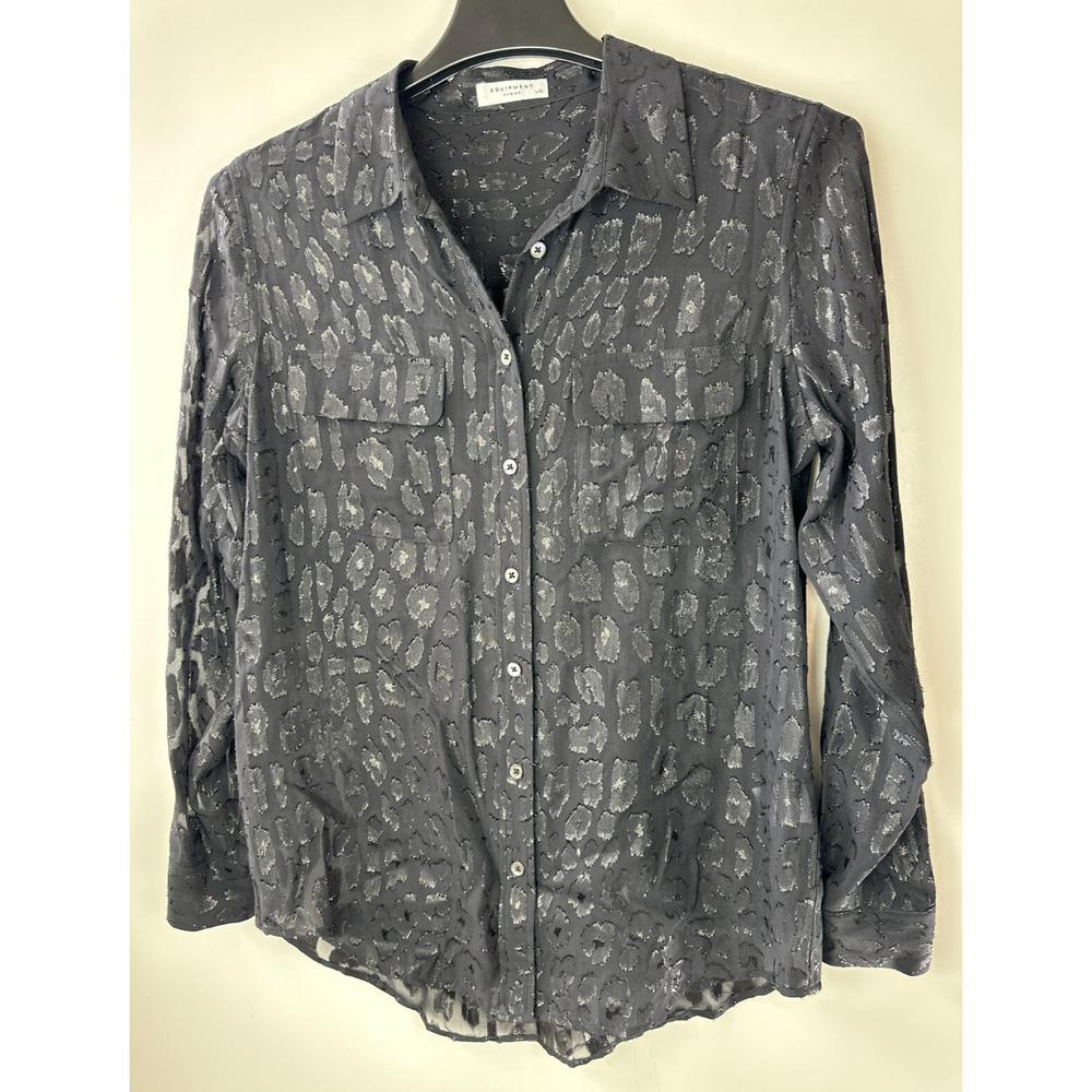 Equipment Femme Daddy Metallic Leopard Print Silk Blend Blouse Black Top Large - Picture 3 of 13